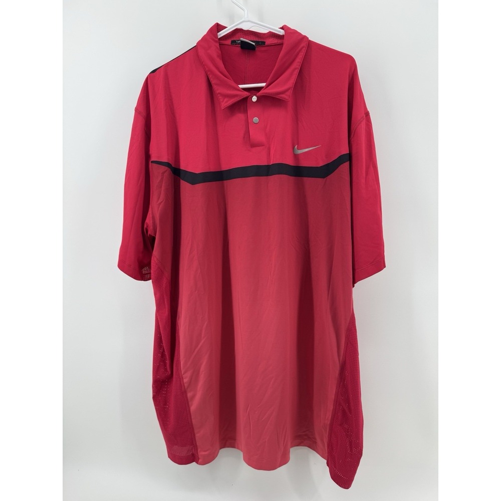 Nike Dri-Fit Polo Shirt Men's XXL Red Tiger Woods Collection Swoosh Logo Print